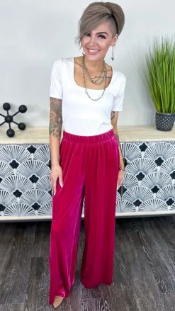 Zenana Magenta Flirt Alert Pants BOTTOMS