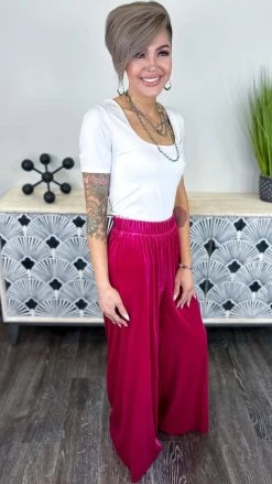 Zenana Magenta Flirt Alert Pants BOTTOMS