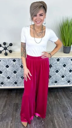 Zenana Magenta Flirt Alert Pants BOTTOMS