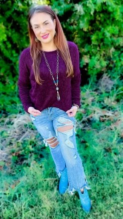 Southern Grace Maroon Utmost Comfort Sweater TOPS & TUNICS