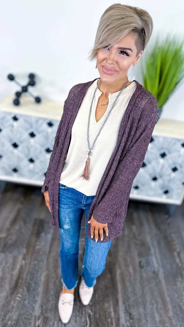 The ZigZag Stripe OUTERWEAR Marsala Fresh Start Cardigan