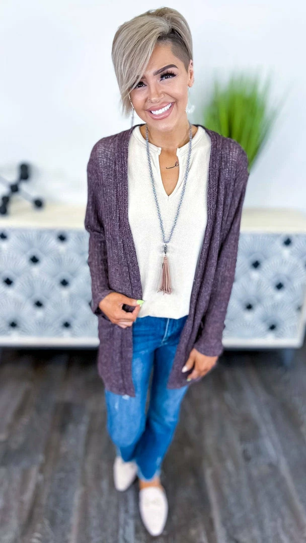 The ZigZag Stripe OUTERWEAR Marsala Fresh Start Cardigan