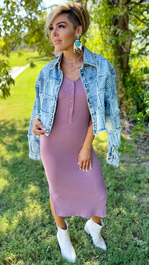 The ZigZag Stripe Mauve Rooftop Date Dress DRESSES