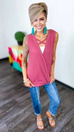 The ZigZag Stripe TOPS & TUNICS Mauve Something Extra Reversible Tank [NO RETURNS]