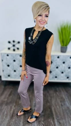 The ZigZag Stripe Mocha Basic Ponte Pants BOTTOMS