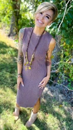 The ZigZag Stripe DRESSES Mocha Romantic Nights Dress