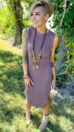 The ZigZag Stripe DRESSES Mocha Romantic Nights Dress