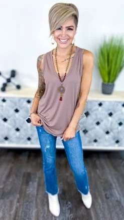 The ZigZag Stripe TOPS & TUNICS Mocha Stellar Time Tank