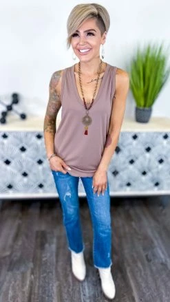 The ZigZag Stripe TOPS & TUNICS Mocha Stellar Time Tank