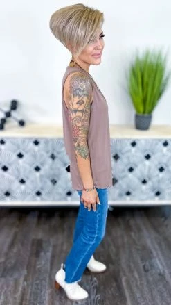 The ZigZag Stripe TOPS & TUNICS Mocha Stellar Time Tank