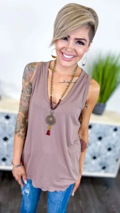 The ZigZag Stripe TOPS & TUNICS Mocha Stellar Time Tank