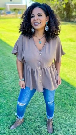 The ZigZag Stripe TOPS & TUNICS Mocha Trip To Venice Top