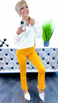 The ZigZag Stripe Mustard Basic Ponte Pants