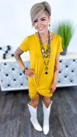 The ZigZag Stripe DRESSES Mustard None Like Me Dress