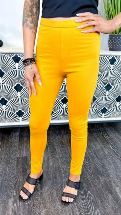 The ZigZag Stripe BOTTOMS Mustard Skinny Ponte Pants