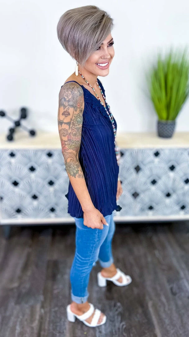 The ZigZag Stripe TOPS & TUNICS Navy Everyday Elegance Tank