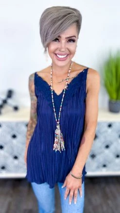 The ZigZag Stripe TOPS & TUNICS Navy Everyday Elegance Tank