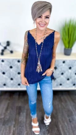 The ZigZag Stripe TOPS & TUNICS Navy Everyday Elegance Tank