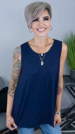 The ZigZag Stripe Navy Ribbed Right On Time Tank TOPS & TUNICS