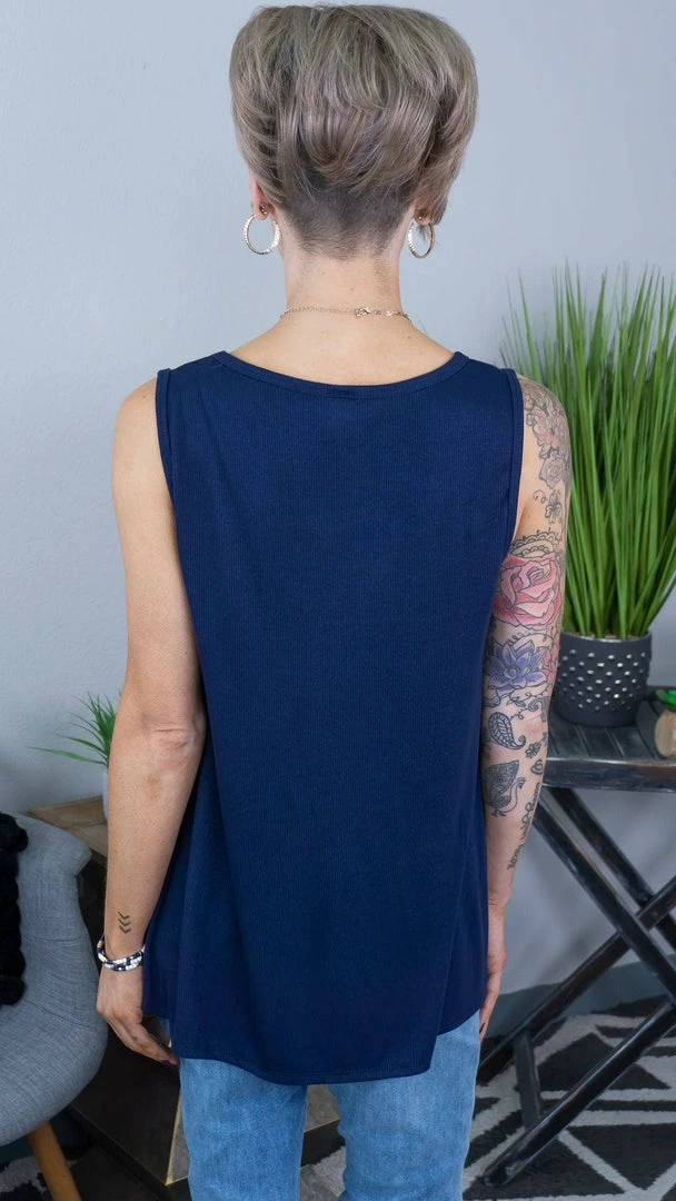 The ZigZag Stripe Navy Ribbed Right On Time Tank TOPS & TUNICS