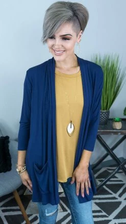 The ZigZag Stripe Navy Romantic Twist Cardigan OUTERWEAR