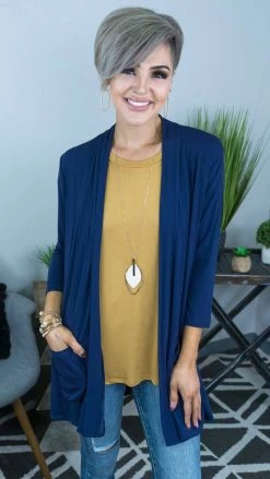 The ZigZag Stripe Navy Romantic Twist Cardigan OUTERWEAR