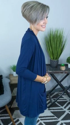 The ZigZag Stripe Navy Romantic Twist Cardigan OUTERWEAR