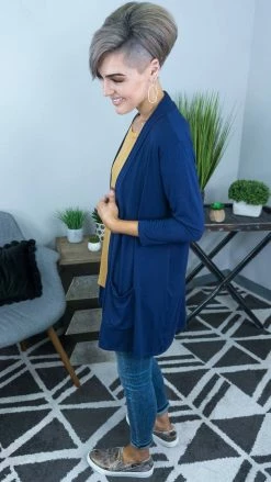 The ZigZag Stripe Navy Romantic Twist Cardigan OUTERWEAR