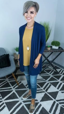 The ZigZag Stripe Navy Romantic Twist Cardigan OUTERWEAR