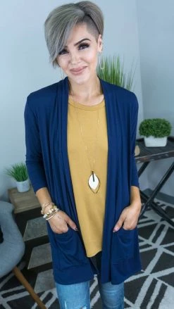 The ZigZag Stripe Navy Romantic Twist Cardigan OUTERWEAR