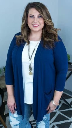 The ZigZag Stripe Navy Romantic Twist Cardigan OUTERWEAR