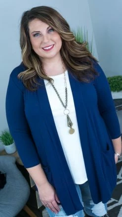 The ZigZag Stripe Navy Romantic Twist Cardigan OUTERWEAR