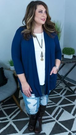 The ZigZag Stripe Navy Romantic Twist Cardigan OUTERWEAR