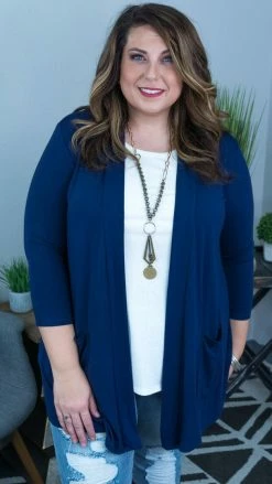 The ZigZag Stripe Navy Romantic Twist Cardigan OUTERWEAR