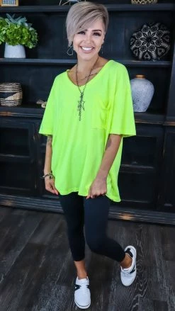 Zenana Neon Lime Raw Edge Top [NO RETURNS]