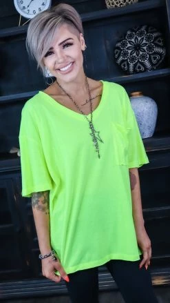 Zenana Neon Lime Raw Edge Top [NO RETURNS]