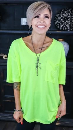 Zenana Neon Lime Raw Edge Top [NO RETURNS]