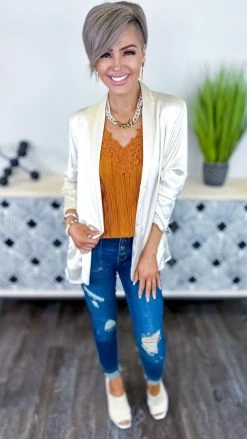 The ZigZag Stripe OUTERWEAR Nude Charmed Lifestyle Blazer