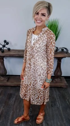 The ZigZag Stripe TOPS & TUNICS Nude Leopard Mesh Tunic