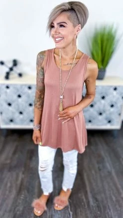 The ZigZag Stripe Nude Ribbed Right On Time Tank TOPS & TUNICS