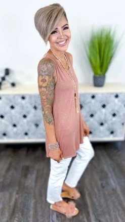 The ZigZag Stripe Nude Ribbed Right On Time Tank TOPS & TUNICS