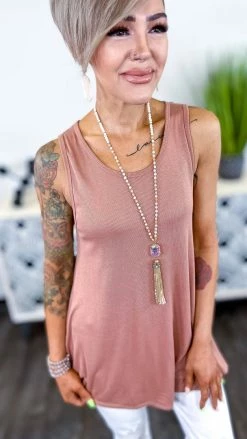 The ZigZag Stripe Nude Ribbed Right On Time Tank TOPS & TUNICS