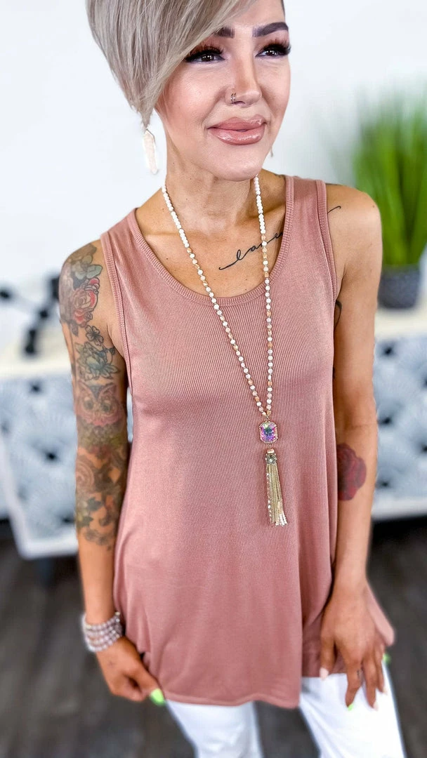 The ZigZag Stripe Nude Ribbed Right On Time Tank TOPS & TUNICS