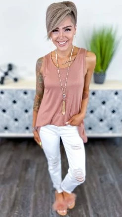 The ZigZag Stripe Nude Ribbed Right On Time Tank TOPS & TUNICS