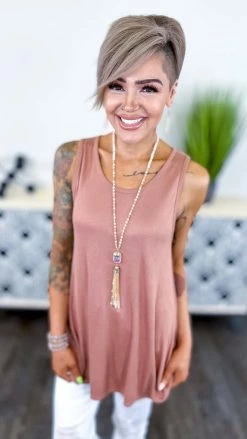 The ZigZag Stripe Nude Ribbed Right On Time Tank TOPS & TUNICS