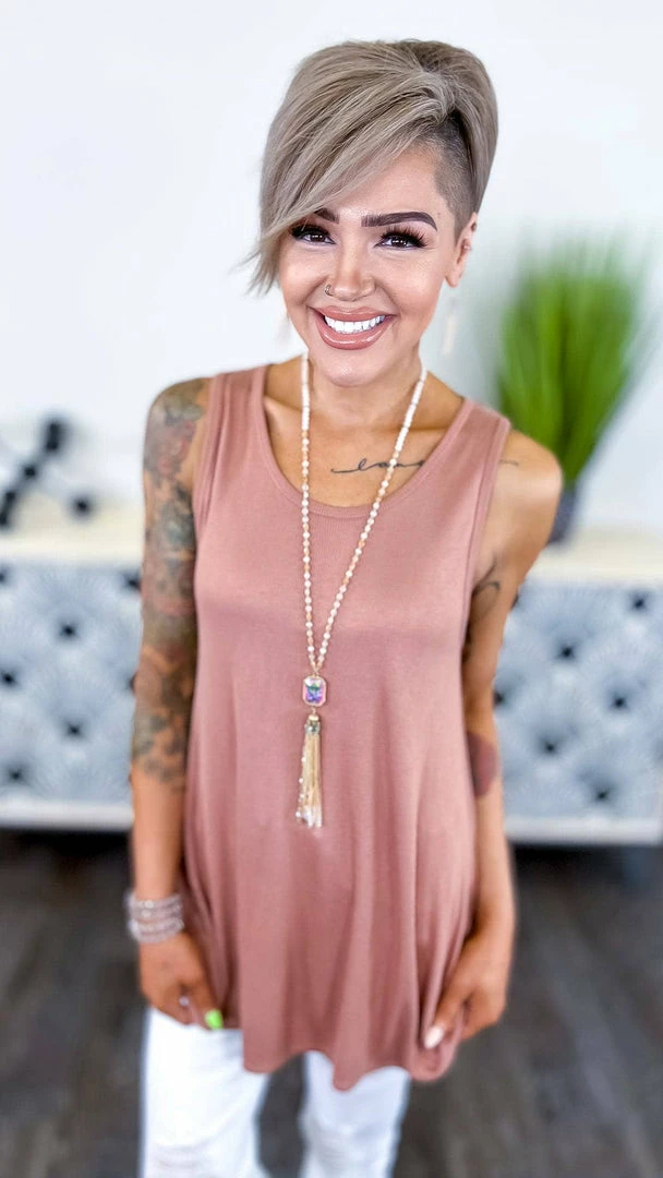 The ZigZag Stripe Nude Ribbed Right On Time Tank TOPS & TUNICS