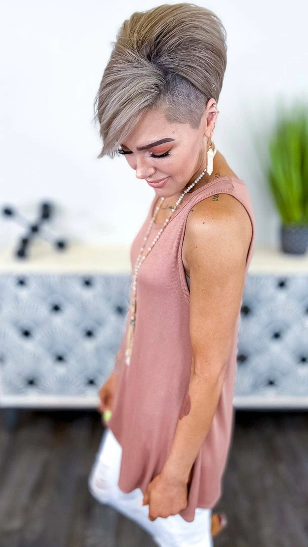 The ZigZag Stripe Nude Ribbed Right On Time Tank TOPS & TUNICS