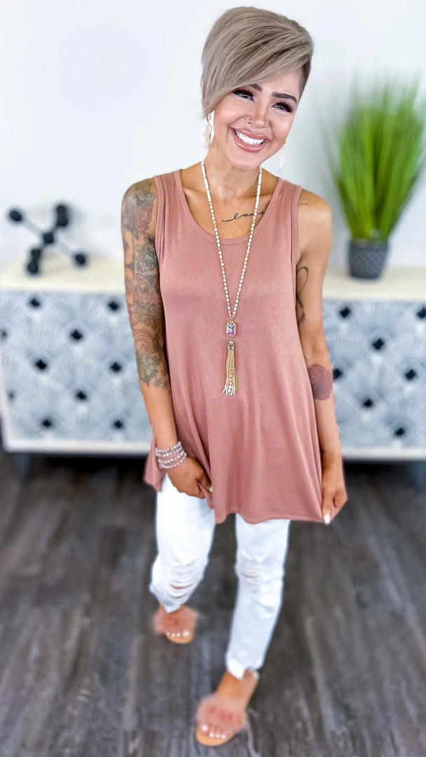 The ZigZag Stripe Nude Ribbed Right On Time Tank TOPS & TUNICS