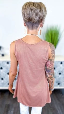 The ZigZag Stripe Nude Ribbed Right On Time Tank TOPS & TUNICS