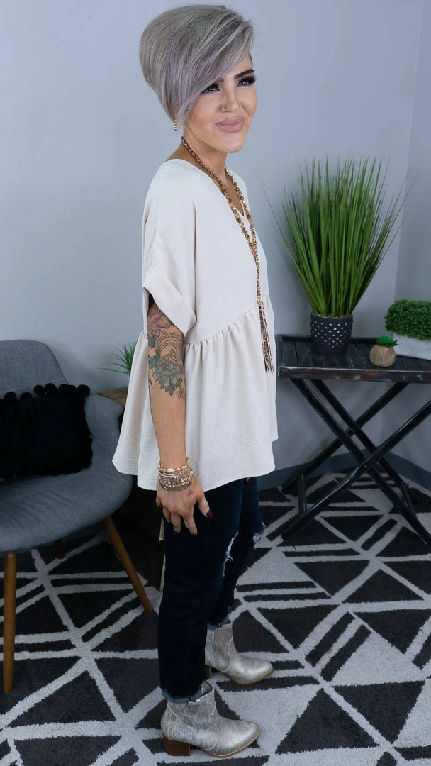 The ZigZag Stripe Oatmeal City Sleek Top TOPS & TUNICS